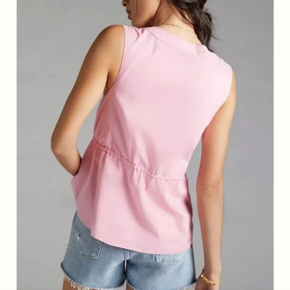 Pink Anthropologie V-Neck Button Down Embroidered Beaded Sleeveless Top (NWT) - Picture 3 of 4